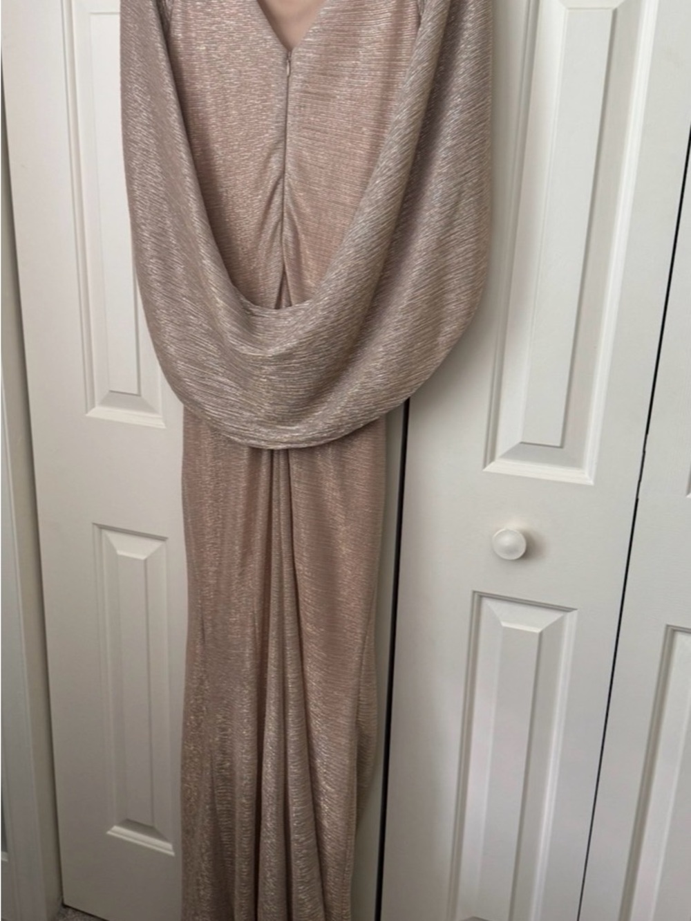 Elegant Metallic Evening Gown - Champagne/Gold - Picture 6 of 9